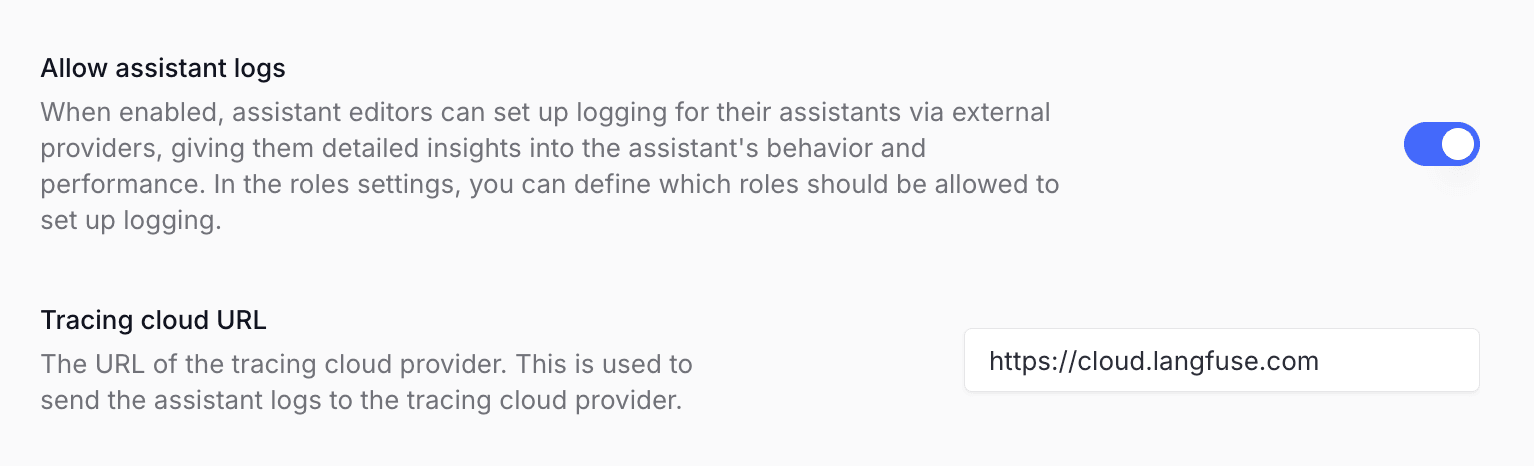 Enable assistant logs in Langdock